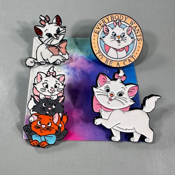 Marie Kitten Lapel Pin Cat Aristocat Pink Bow Bundle Accessories Jewelry Brooch - Picture 2 of 11
